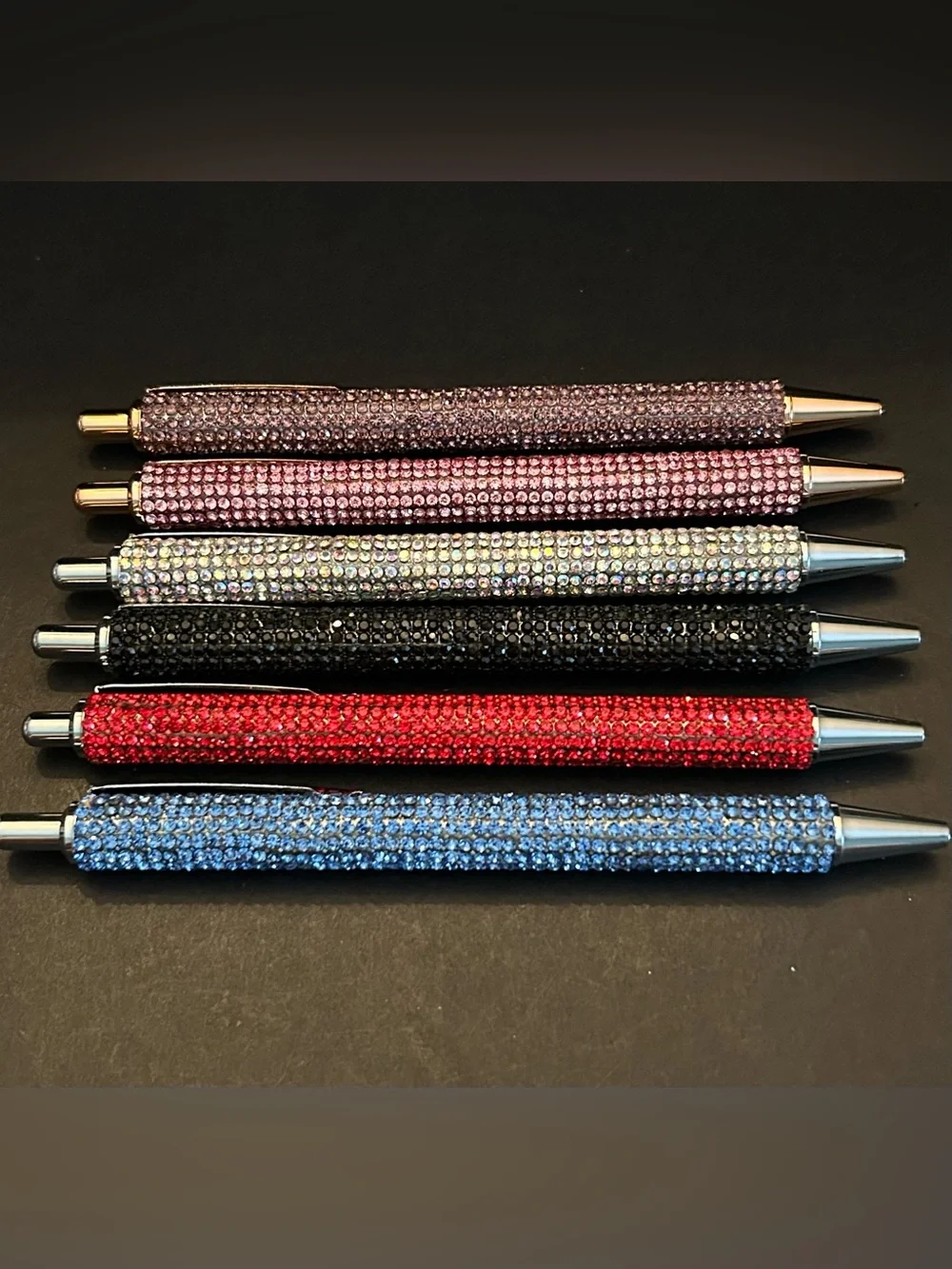Rhinestone Crystal Ballpoint Pen Set: Blue, Red, Black, Silver, Pink and Purple